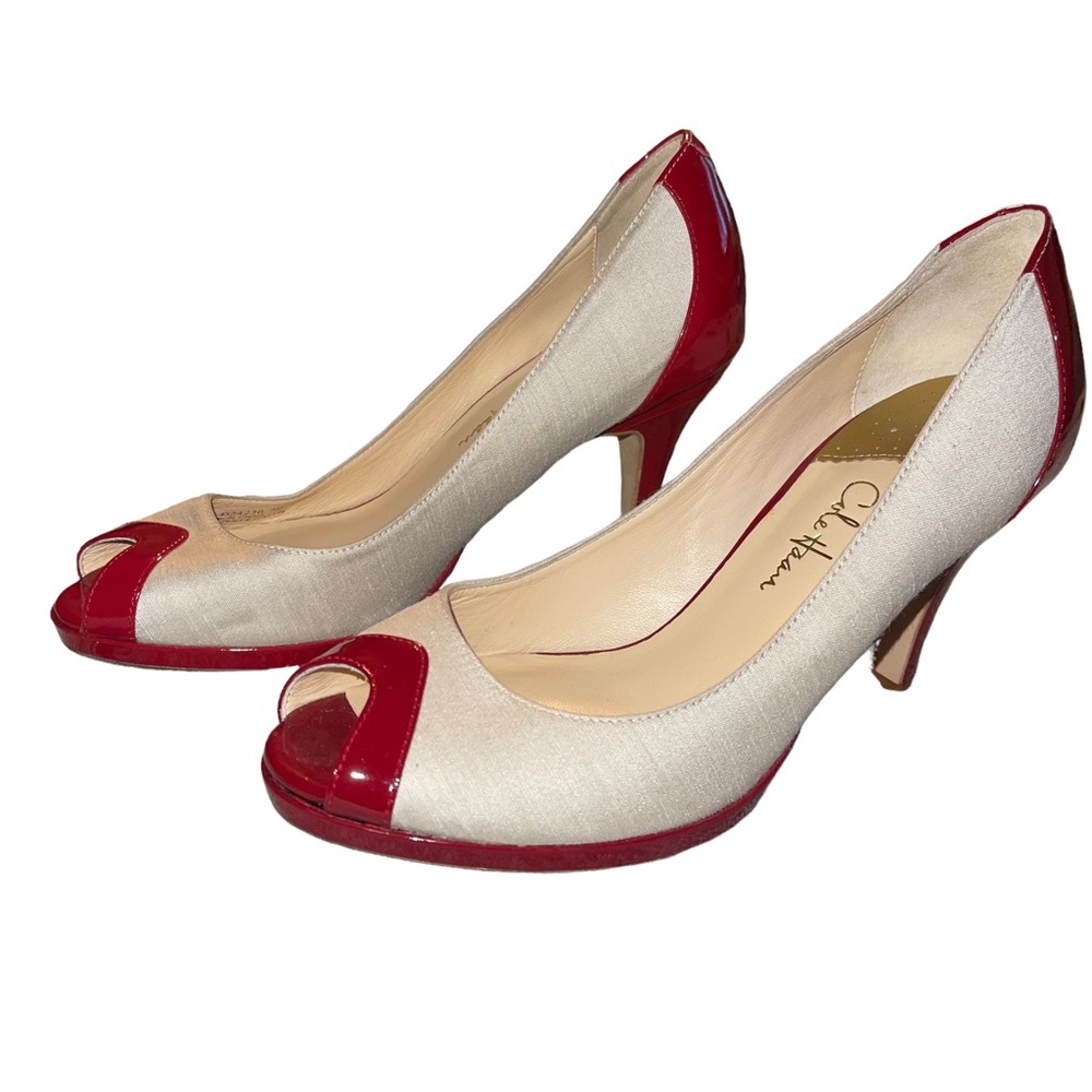 Cole Haan Nami Air Open Toe Pumps Women’s Size 7B Red And Beige 3.5” Heel EUC - Picture 9 of 10